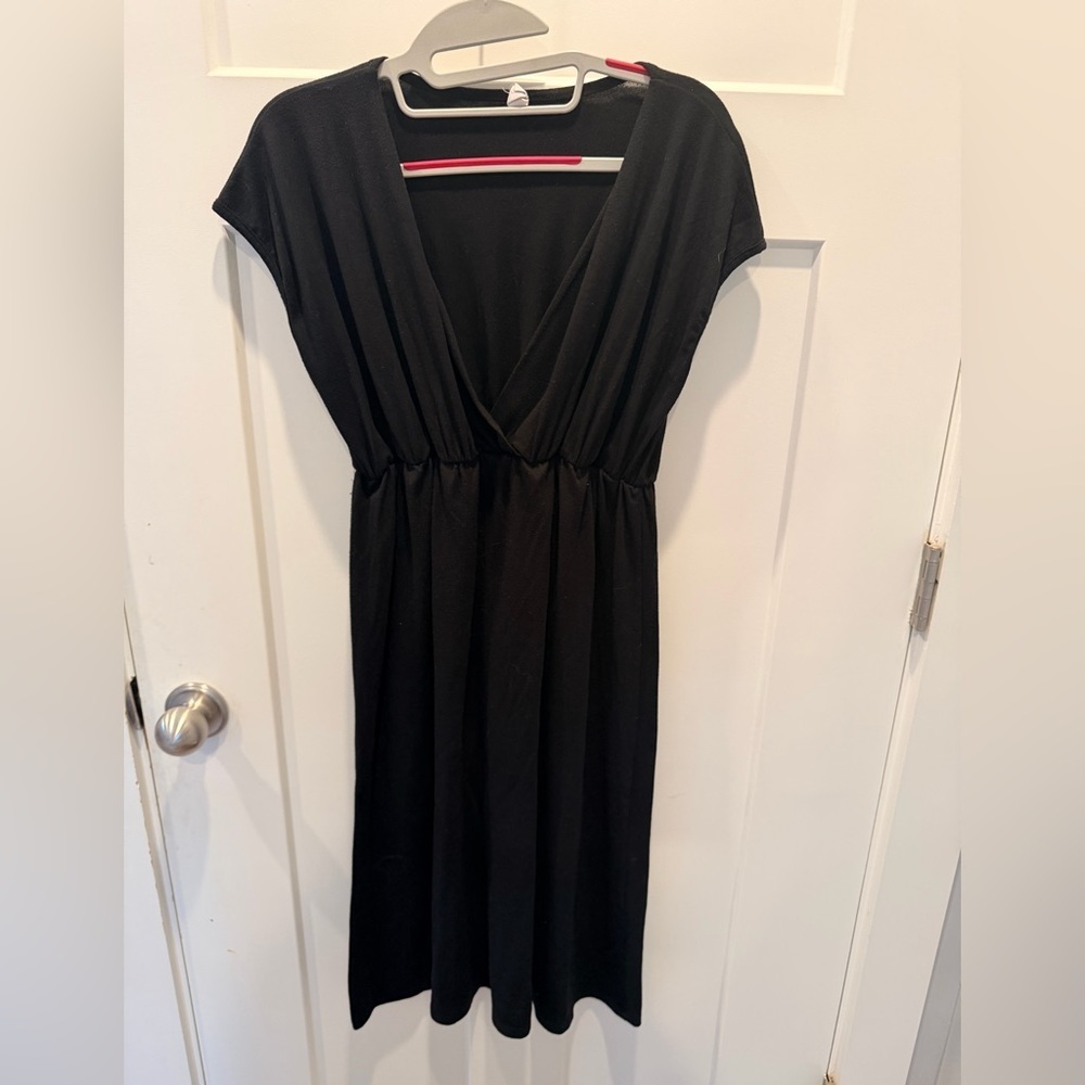 PinkBlush Black Midi Dress Faux Wrap Empire Waist Short Sleeve small